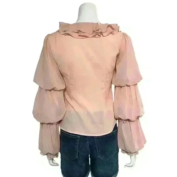 Nylon Premium Peach Layered Bubble Sleeve Blouse Size Small - Picture 6 of 11